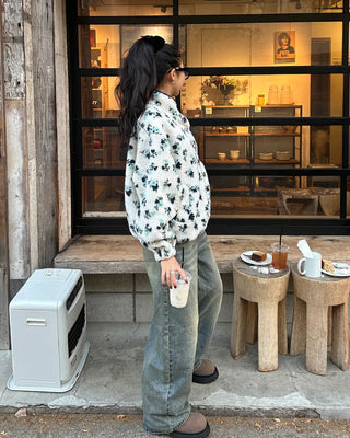 Whisker Wash Point Wide Denim Pants