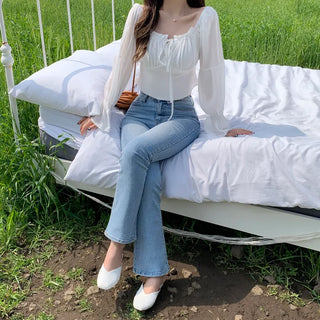 Chiffon frill ribbon blouse (3 colors)