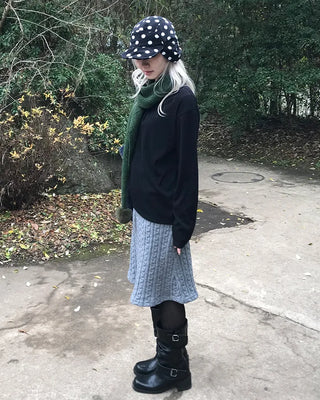 Knit lace midi skirt
