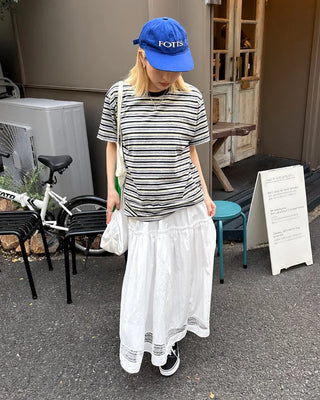 Tulle lace hem easy long skirt