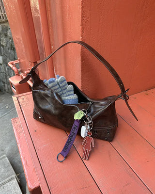 Vintage leather one-shoulder square bag