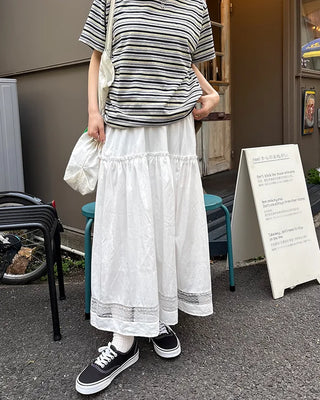Tulle lace hem easy long skirt