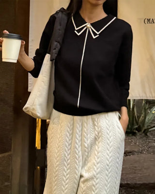 Black Ribbon String Point Cotton Bag