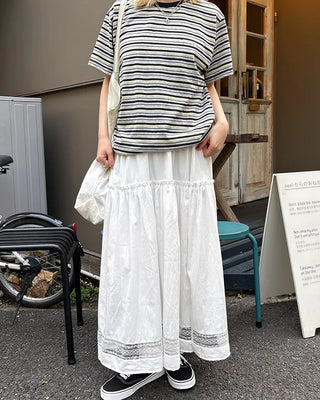 Tulle lace hem easy long skirt