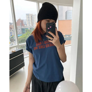 Lettering Half-Crop Half-Sleeve T-Shirt