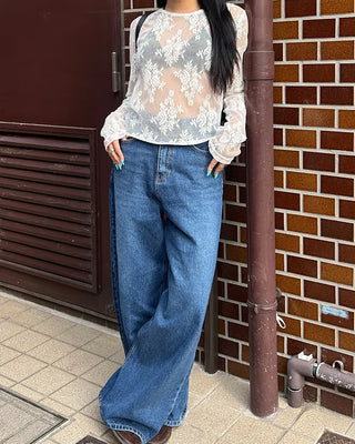 Tulle Flower See-Through Long T-Shirt