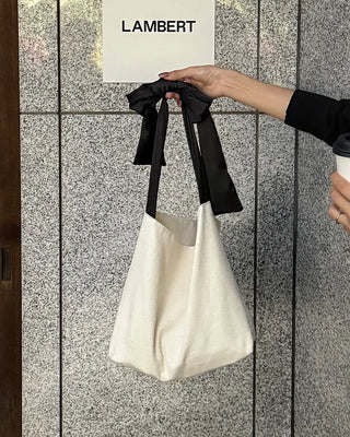 Black Ribbon String Point Cotton Bag
