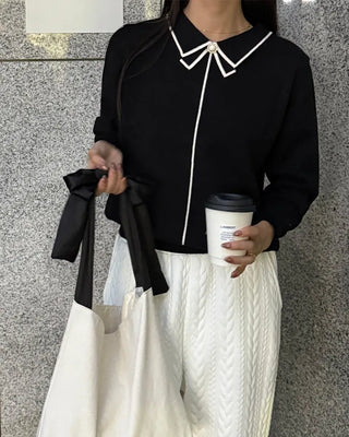 Black Ribbon String Point Cotton Bag