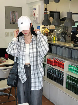[2 colors] Oversized check shirt