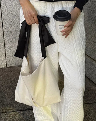 Black Ribbon String Point Cotton Bag
