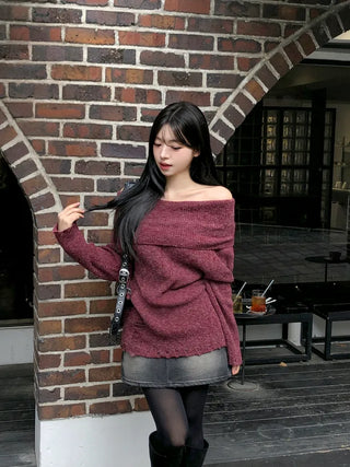 Distressed off-shoulder knit (4 colors)