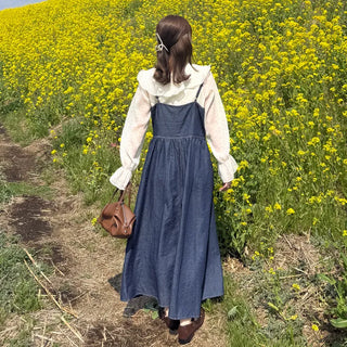 Denim button sleeveless long dress