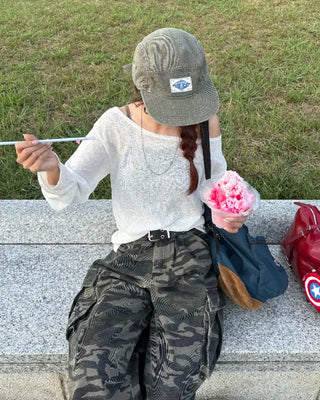 2-way loose sheer summer knit T-shirt