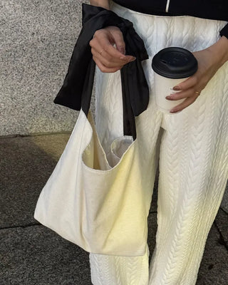 Black Ribbon String Point Cotton Bag