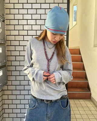 (Unisex) Semi-Cropped Waffle Long Sleeve Cut and Sewn