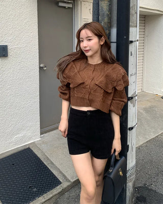 Frill knit crop cardigan
