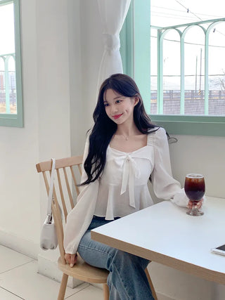 Ribbon Square Neck Blouse