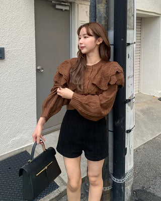 Frill knit crop cardigan