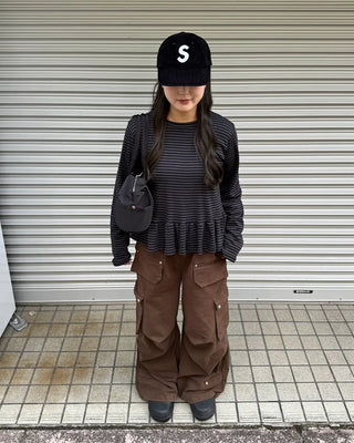 Striped frill long-sleeved T-shirt