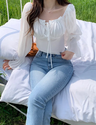 Chiffon frill ribbon blouse (3 colors)