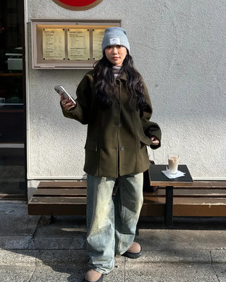 (Unisex) Center Seam Flap Pocket Half Coat