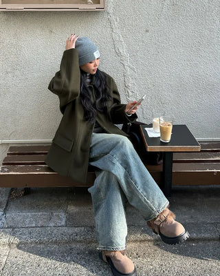 (Unisex) Center Seam Flap Pocket Half Coat