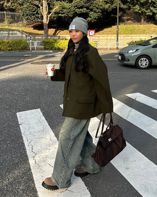 (Unisex) Center Seam Flap Pocket Half Coat
