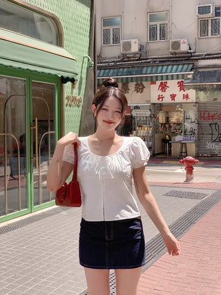 Cotton Ribbon Shirring Blouse