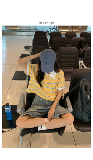Striped crop collar t-shirt