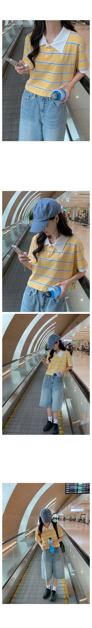 Striped crop collar t-shirt