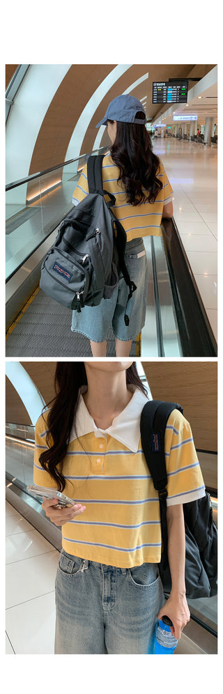 Striped crop collar t-shirt