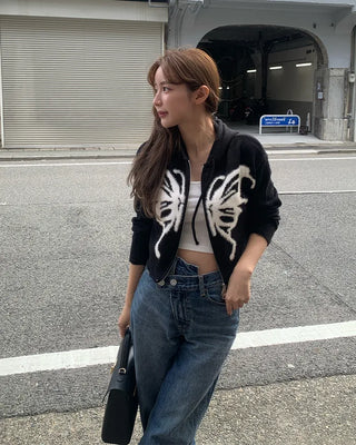 Butterfly knit zip-up