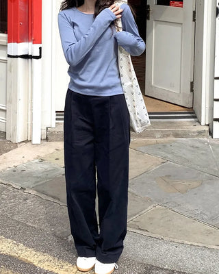 Wide cotton slacks with pleats