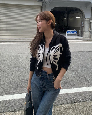 Butterfly knit zip-up