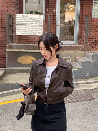 [S, M] Cropped Leather Jacket