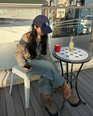 Whisker Wash Point Wide Denim Pants