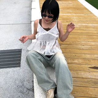 Vintage Wash Wide Denim Pants