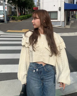 Frill knit crop cardigan