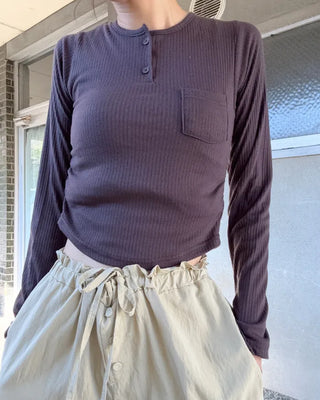 Ribbed Shirring Knit T-Shirt