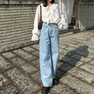 Basic semi-wide fit denim pants