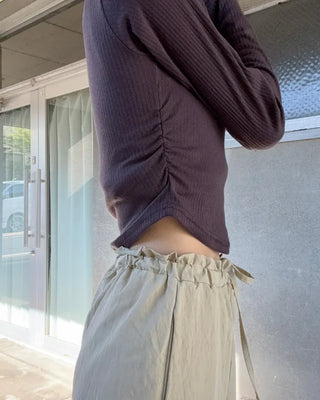 Ribbed Shirring Knit T-Shirt