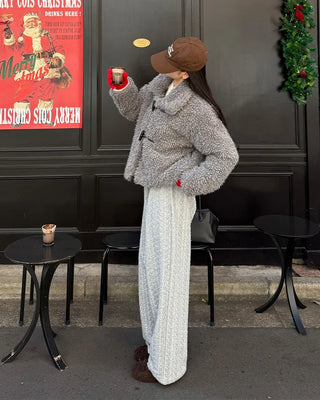 Color Two-Button Point Fur Jacket