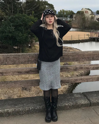 Knit lace midi skirt