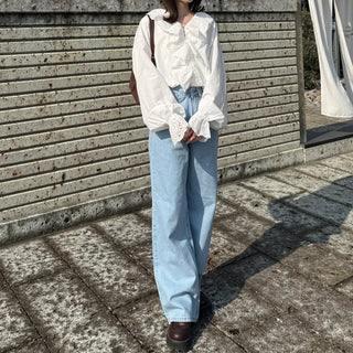 Basic semi-wide fit denim pants