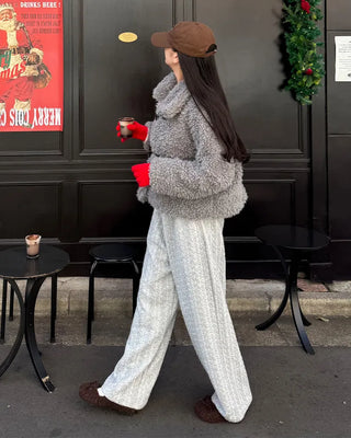 Color Two-Button Point Fur Jacket