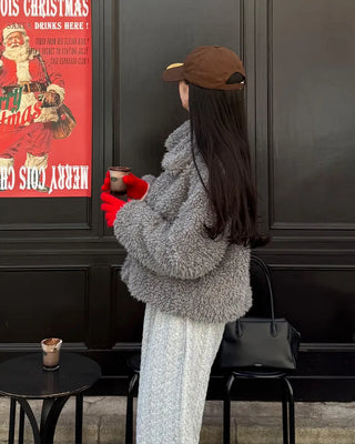 Color Two-Button Point Fur Jacket