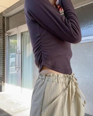 Ribbed Shirring Knit T-Shirt