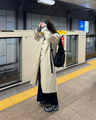 Single-breasted long trench coat