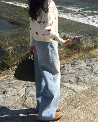 Whiskered Wash Wide Denim Pants