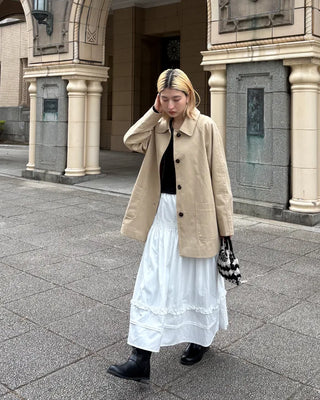 Square pocket single half trench coat